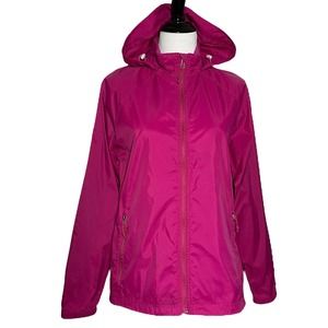 LL Bean Women's Rain Jacket Medium Pink Shell Hooded Windbreaker Active Travel